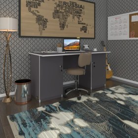 Resim Kenzlife ofis masası kuma kengo gri 75*160*60 kilitli kapaklı dolap çiftli eşkenar bilgisayar çalışma masası 