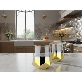 Resim Rova Tr Amber Serisi Titanyum Kaplama Modern Su Bardağı 6 Lı Premium Set Altın 