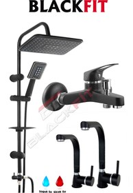 Resim BlackFit Siyah Tepe Duş Seti Duş Robotu Duş Başlığı Banyo Bataryası Lavabo Bataryası Mutfak Bataryası 
