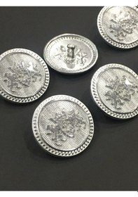 Resim Trençkot Ve Kaban Düğmesi Gümüş Metal 6 Lı Set / Çift Aslan Mode 