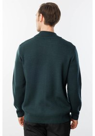 Resim Desen Triko Erkek Hakim Yaka Çelik Örgü Triko Yün Ceket Yeşil Yeşil 