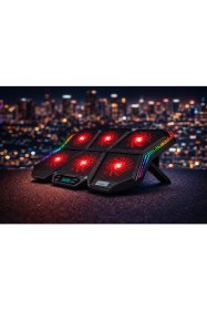 Resim Mdstech 6 Fanlı Rgb Laptop Soğutucu Stand 17 Inç LED Ekranlı 7 Kademe Notebook Cooler 