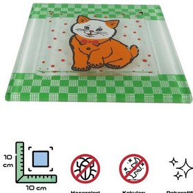 Resim Cam Banyo Gider Kapak Süsü 2 Adet Cam Gider Kapağı 10X10 CM Kedi 