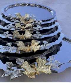 Resim Denizhomecollection 6 Lı Oval Sunum Ve Kahve Tepsisi Yaprak Ve Kelebek Gri - Gümüş 