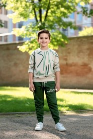 Resim Koçak Kids Çizgi Desenli Yeşil Renk Erkek Çocuk Eşofman Takım Yeşil 