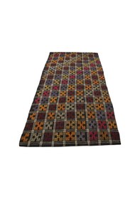 Resim Kilim Antik El Dokuması Yün Ekoseli Karapınar Yörük Cecim Kilimi 0056 - Yeni - Çok Renkli 