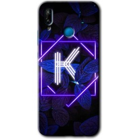 Resim Bera Aksesuar Huawei P20 Lite Kılıf Hd Desen Baskılı Arka Kapak - Dark Neon Yaprak K Harfi 