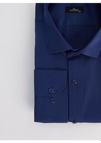 Resim Tudors Erkek Big Size Büyük Beden Pamuklu Tek Cepli Saten Lacivert Gömlek-31723-lacivert Lacivert 