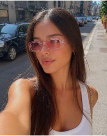 Resim Kadın Şeffaf Güneş Gözlüğü Siyah Cam Dikdörtgen Çerçeve Retro Y2k Vintage Uv400 Pembe 