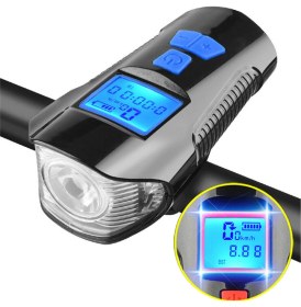 Resim Duhalıne Bisiklet LCD Hız Gösterge Km Ekranı Su Geçirmez Şarjlı LED Işık 4 Mod Işık Korna 6 Mod Ses 3 In 1 