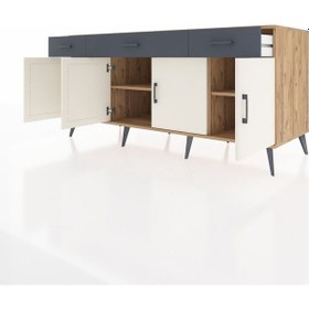 Resim Kronos Konsol 3 Raflı 3 Çekmeceli 4 Kapaklı 176x59x83 Çam-aytaşı/antrasit Aytaşı/antrasit 