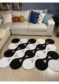 Resim Mavaux Quantum Jüt Görünümlü Hasır Özel Yapım Kilim Siyah - Beyaz 