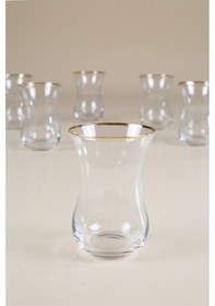 Resim Rakle Pure Altın Yaldızlı İthal İnce 6'lı Çay Bardağı Seti 165 Cc Renkli 