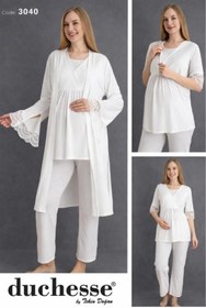 Resim Duchesse 3040 Ekru 3 Lü Hamile Lohusa Pijama Sabahlık Tk 