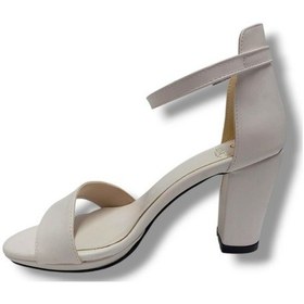 Resim Kılınç 986-25 Deri Anatomik Tek Bant Yüksek Topuk Kadın Sandalet Beyaz 