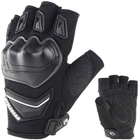 Resim Supercarrier Yaz Yarım Parmak Düşme Önleyici Motosiklet Eldiveni Siyah 