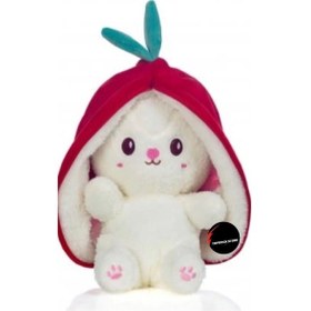 Resim Sevimli Çilek Tavşan Peluş Oyuncak 35 Cm Büyük Boy Hediyelik Uyku Arkadaşı Kırmızı 