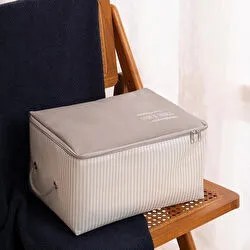 Resim Küçük Boy Gri Çizgili Stuff & Things Hurç 30 X 22 X 18 Cm 