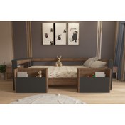 Resim Myniture Ninnimo Çocuk Karyolası Ceviz Renk Cepleri Antrasit 90x190 Yatak Uyumlu M2-24 Suntalem Karyola 