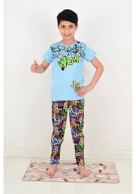 Resim Vitmo Erkek Çocuk Kısa Kollu Pijama Takımı Wow Model Mavi Mavi 