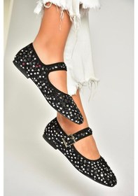 Resim Fox Shoes U725675504 Siyah/gümüş Kumaş Pullu Kadın Babet Siyah/gümüş-kumaş Siyah - Gümüş 