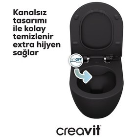 Resim Creavit Free Rim-off Duroplast Yavaş Kapanan Klozet Kapaklı Mat Antrasit Set 