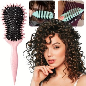 Resim 1 adet Pembe Kıvırcık Saç Fırçası Siyah Kıllarla - Erkekler & Kadınlar için Kıvırcık Tanımlama ve Şekillendirme Tarak, İnce Diş, ABS Plastik Sap, Saç Şekillendirme Aracı|Şık Bakım Aracı|Dayanıklı Saç Fırçası 