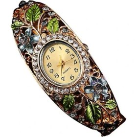 Resim Hanyang Mavi Moda Reloj Mujer Popüler Marka Lüks Kadın Güzel Çiçek Band Hollow Out Bileklik Kristal Kuvars Bilezik Izle Takı (Yurt Dışından) 