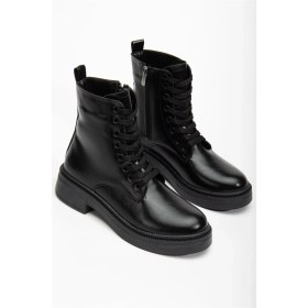 Resim Kadın Parlak Günlük Siyah Cilt Kalın Tabanlı Postal Bot Resimdeki Renk 