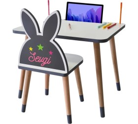 Resim Liva Ahşap Çocuk Masa Sandalye Takımı Tekli Pembe (Kelebekli)- Tablet, Telefon ve Kalemlik Yeri Yaz Sil Özellikli Yüzey 