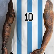 Resim Erkekler için Kolsuz Atletik Tank Top - Beyaz ve Mavi Çizgili Tasarım, Yuvarlak Yaka, Hafif Polyester, Yetişkinler için Yazlık Dış Mekan Spor Yeleği, Açık Hava Aktivite Giyimi | Arjantin Bayrağı Tasarımı | Polyester Lif 