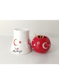 Resim Tuzluk Kürdanlık Seramik Biblo Masa Süsü Türk Bayrak Ay Yıldız Hediye 