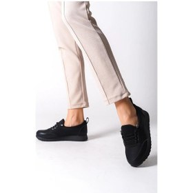 Resim Kadın Galina Siyah Bağcıklı Lastikli Ortopedik Rahat Taban Taş Detaylı Günlük Babet Anne Ayakkabısı-siyah Siyah 