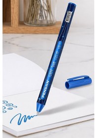 Resim Mavi Simli Tükenmez Kalem 2 Adet Pensan Jely Simli Pilot Kalem Ergonomik Tutuş Yumuşak Yazım Siyah Defter Renkli 