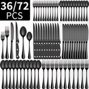 Resim 36/72 adet Paslanmaz Çelik Siyah/Gümüş Çatal Bıçak Takımı - Ayna Parlatma, 6/12 Kişilik için Bulaşık Makinesinde Güvenli - Steak Bıçağı/Çatal/Kaşık Seti Noel, Cadılar Bayramı, Şükran Günü, Düğün için - Ev, Restoran, Parti Hediyeleri için Lüks Yemek Takımı, Noel için En İyi, Şükran Günü için Mükemmel 