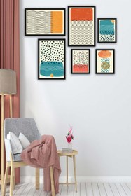 Resim 6 Parça Çizim Bohem Tarzda (Siyah Çerçeve Görünümlü) Uv Baskı Tablo Seti 