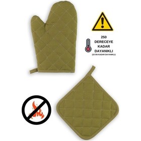 Resim Yanmaz Fırın Eldiveni Ve Fırın Tutacağı 1 Eldiven 1 Tutacak Fıstık Yeşili 