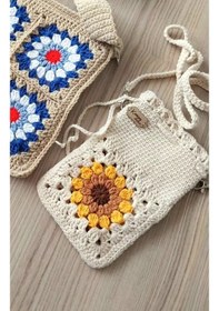 Resim Kemzey Handmade Çiçekli Telefon Çantası, Motifli Tığ İşi Telefonluk, El Yapımı Telefon Kılıfları Taş - Sarı 