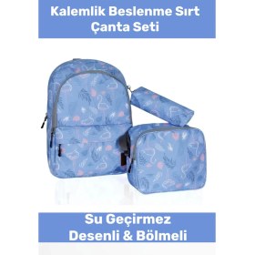 Resim Enenstyle Fermuarlı Geniş 1.kalite Su Geçirmez Desenli Bölmeli Üçlü Okul Kalemlik Beslenme Sırt Çanta Seti 