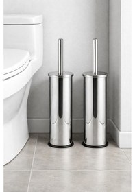 Resim 2 Adet Krom Wc Klozet Fırçası Paslanmaz Gümüş Gri 