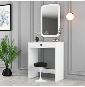 Resim Lizbon Mini Makyaj Masası Aynalı - Beyaz / Beyaz 