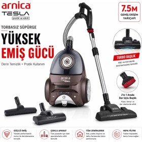 Resim Arnica Turbo Başlık ve Güçlü Emiş Destekli Toz Torbasız Elektrikli Süpürge Hepa Filtreli Ultra Sessiz Uzaktan Kumandalı Cihaz 
