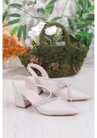 Resim Fort 110-415 Biye Taşlı Alçak Kalın Topuklu Kadın Ayakkabı Ten 