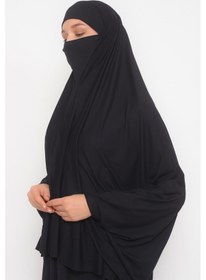 Resim Altobeh Kollu Sufle Çarşaf Üstü Peçeli Pratik Tesettür Hijab - Nikaplı Namaz Örtüsü Siyah 
