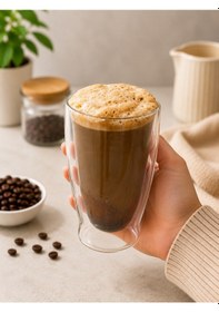 Resim Velmora 450 Ml Çift Cidarlı Cam Bardak Sıcak & Soğuk İçecek Sunum Bardağı Şeffaf 