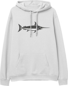 Resim Fish Baskılı Beyaz Hoodie 