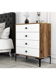 Resim Lizbon 4 Çekmece Şifonyer - Ceviz - Beyaz 