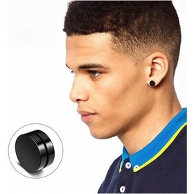 Resim Mıknatıslı Yuvarlak Siyah Çelik Küpe Çift Mse30 