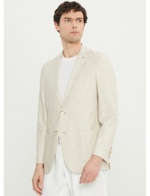 Resim AC&Co / Altınyıldız Classics Erkek Bej Yumuşak Dokulu Keten Slim Fit Dar Kesim Mono Yaka Diagonal Desenli Ceket Bej 