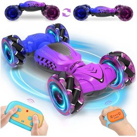 Resim Çocuk Oyuncak Rc Araba Hareket Algılama Büküm Dublör Araba 4wd 1:16 Drift Purple Car 